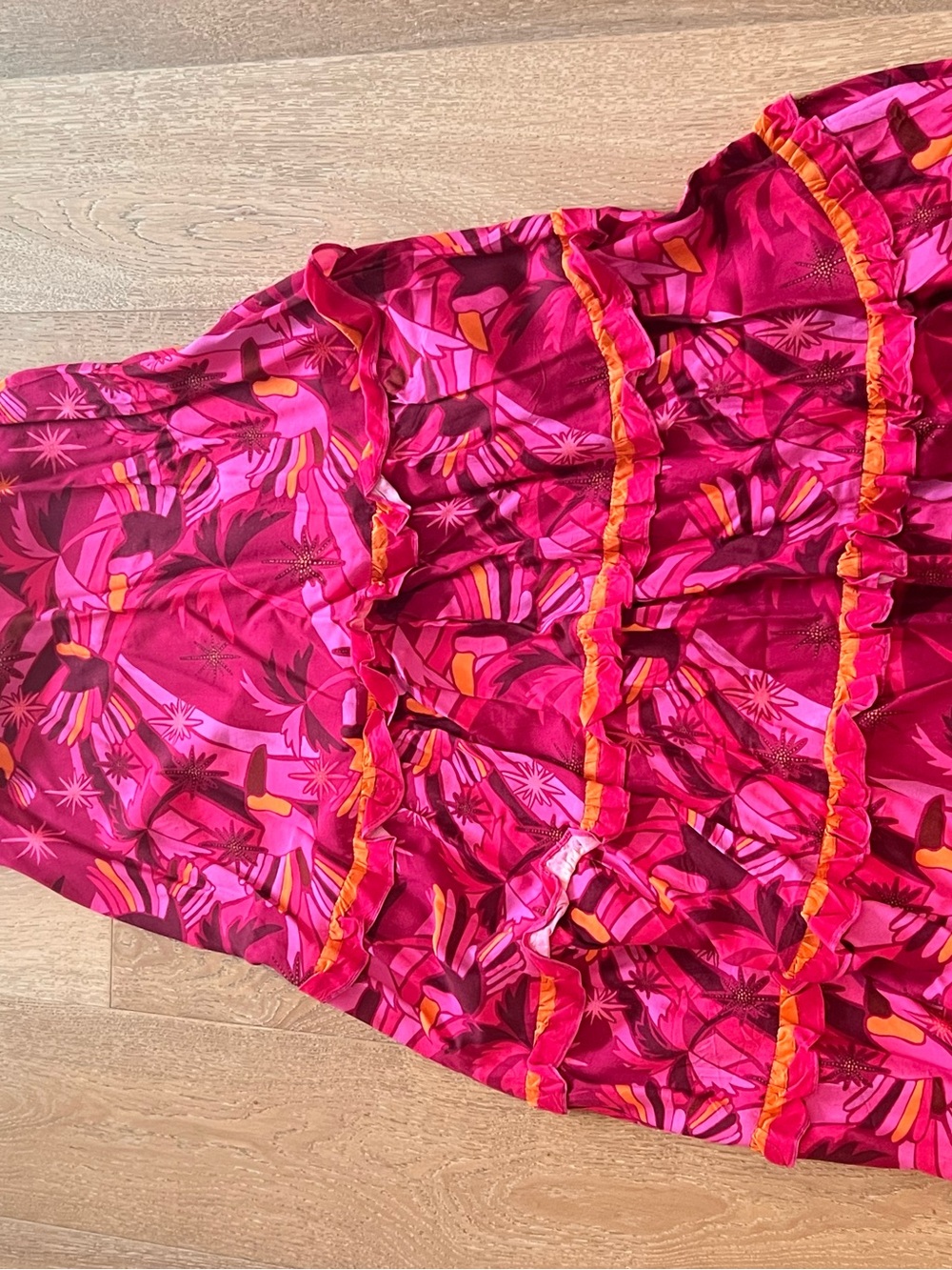 FARM Rio Magenta Tropical Tiered Maxi Skirt with Orange Accents - Picture 3 of 4